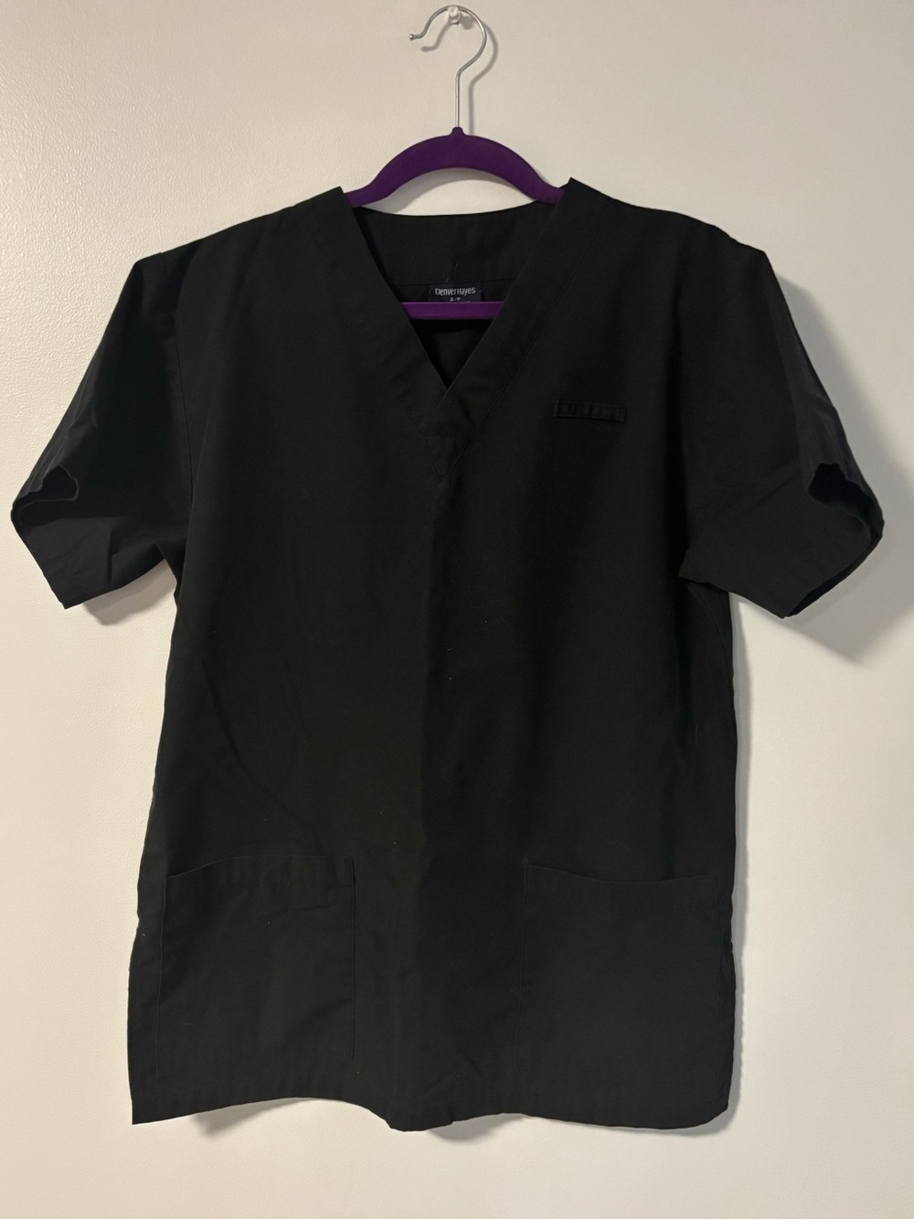 Denver Hayes V-Neck Solid Black Short Sleeve Cotton Scrub Top Size S/P Small